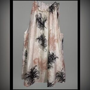 Trina Turk Silk Blend Beige Feather Print Halter Tie Blouse Top Metallic Sz S